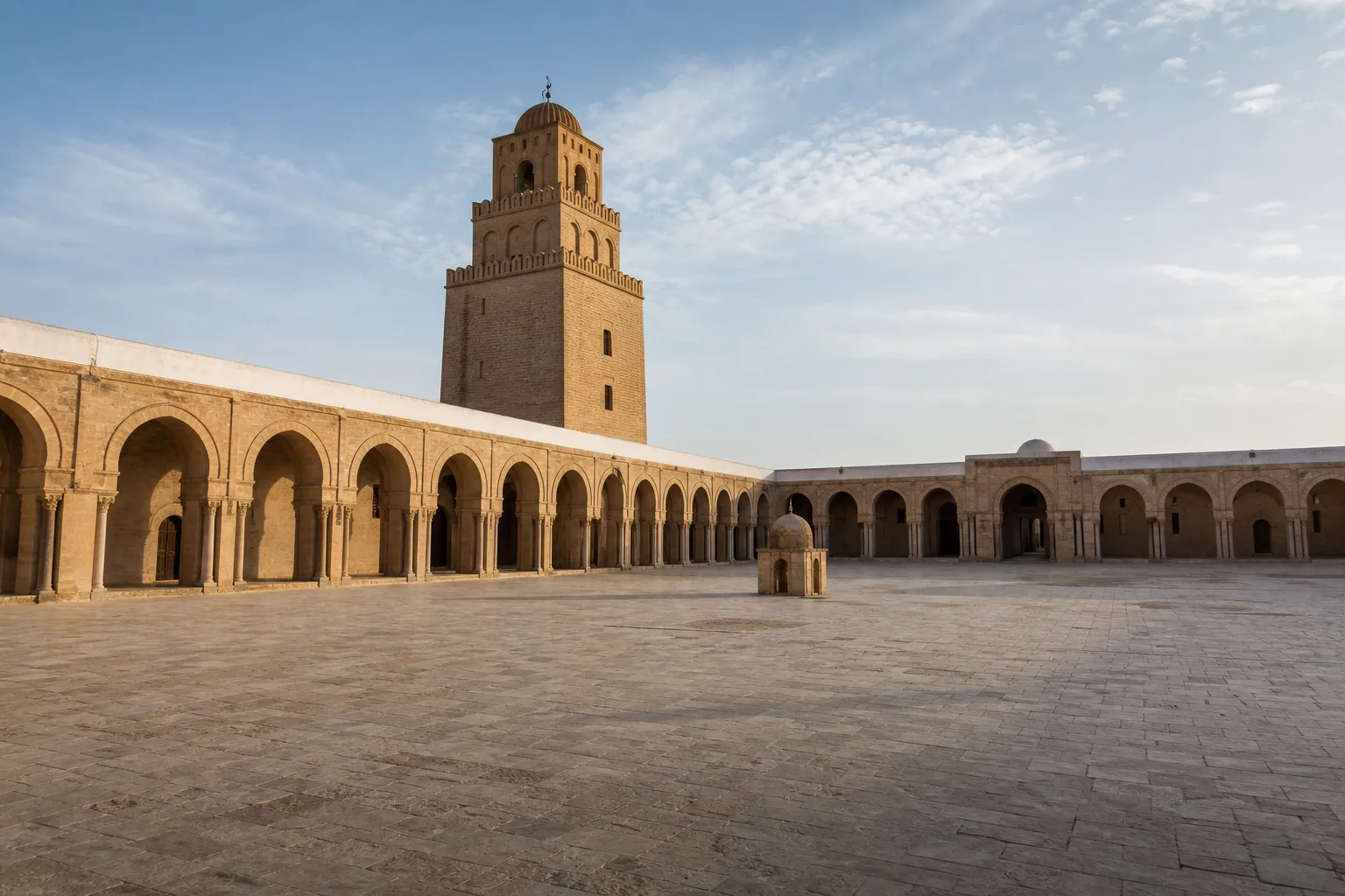 Cour et minaret de la Grande Mosquée de Kairouan.