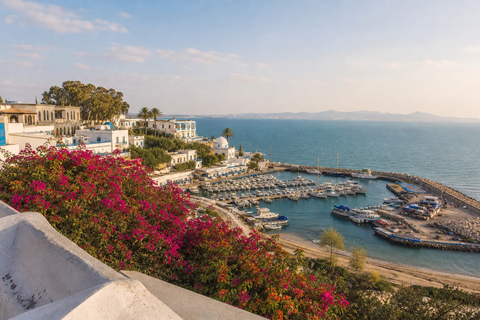 Port de plaisance et village blanc et bleu de Sidi Bou Saïd.