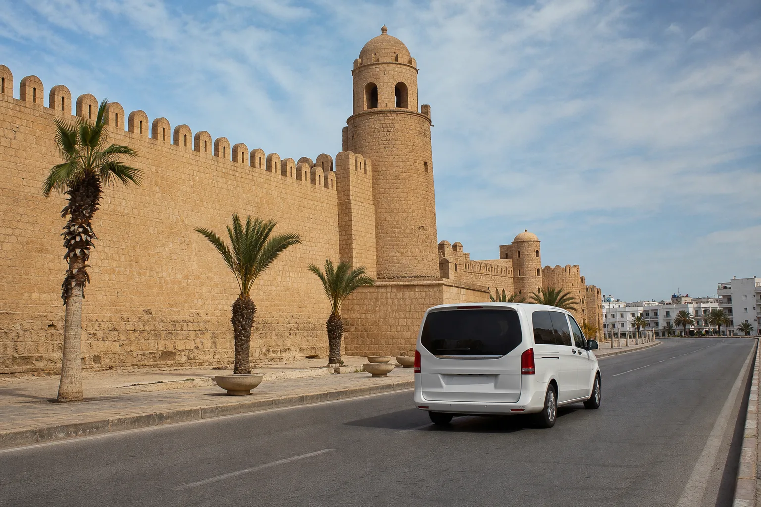 Véhicule privé arrivant à la médina de Sousse depuis l’aéroport Enfidha-Hammamet.